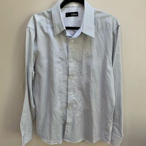 Cultura Embroidered Black and White Striped Shirt, Size Large